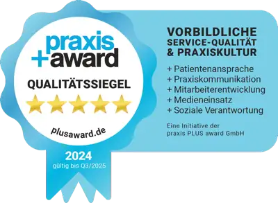praxis+award 2024 Qualitätssiegel für vorbildliche Service-Qualität und Praxiskultur